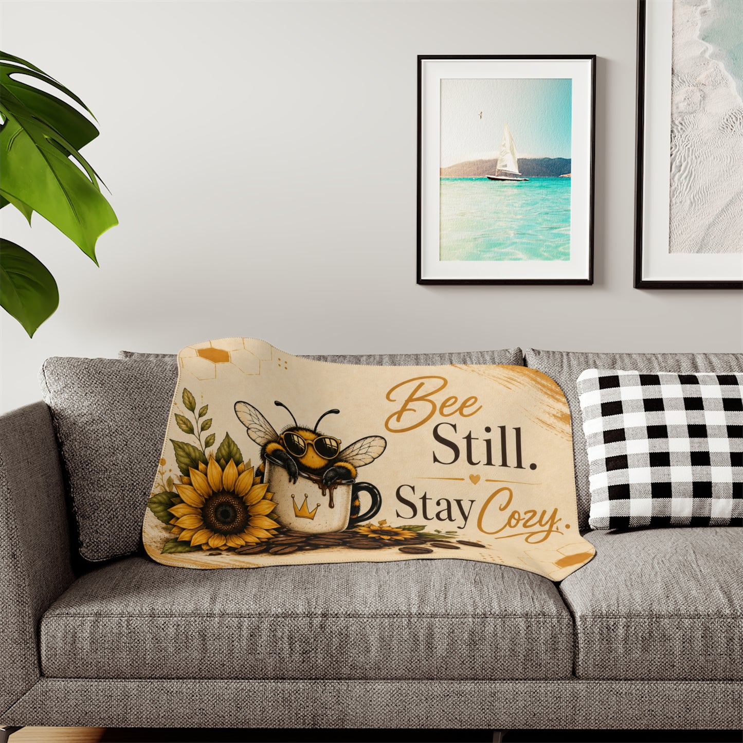 Sherpa Blanket — "Bee Still. Stay Cozy." Throw